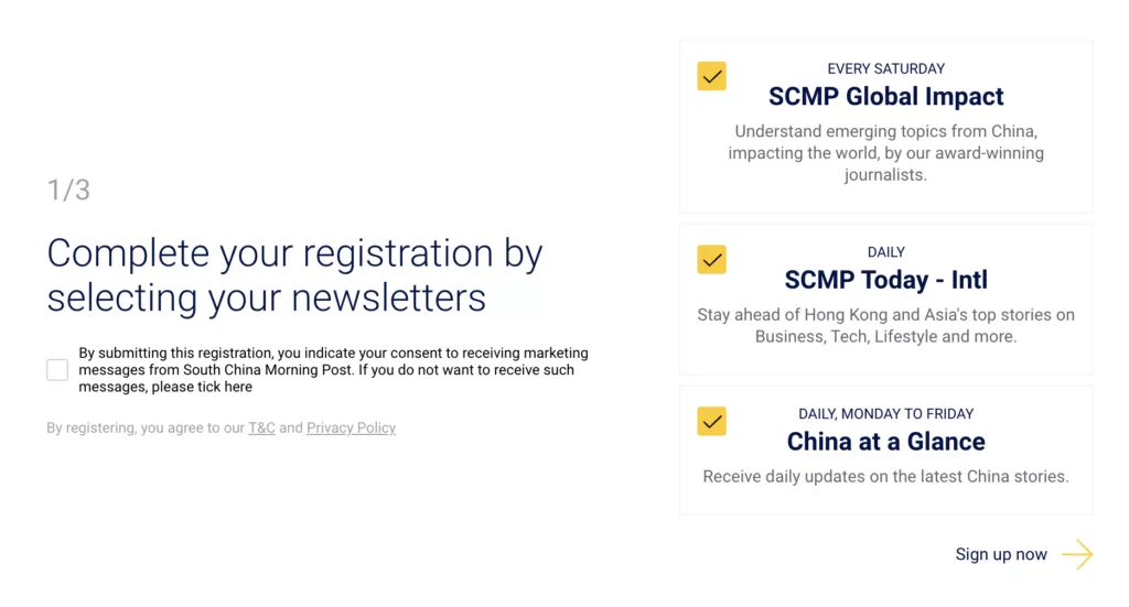 South China Morning post registration onboarding journey