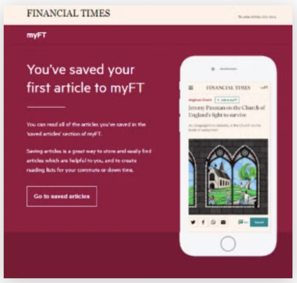 Financial times celebrating saved articles