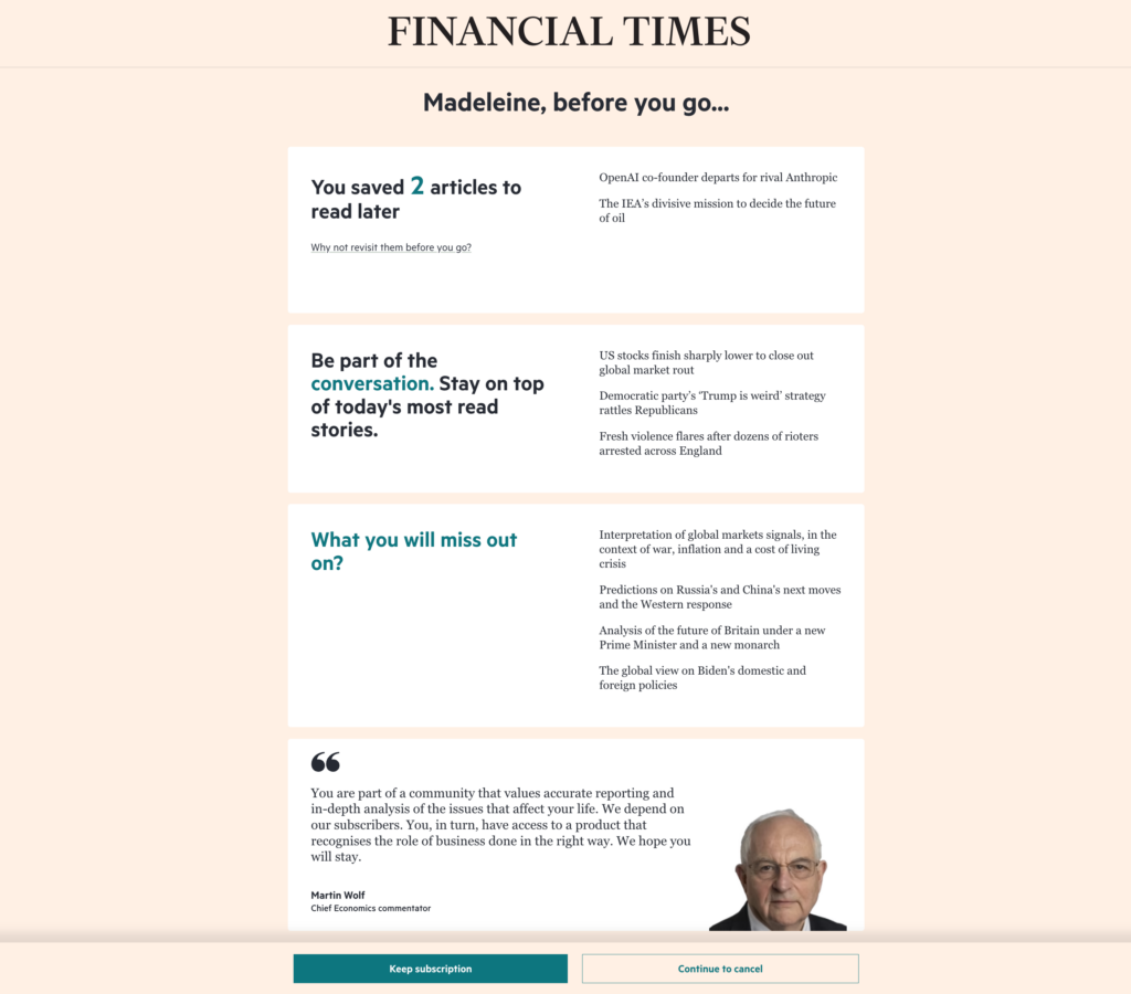 Financial times unsubscription journey