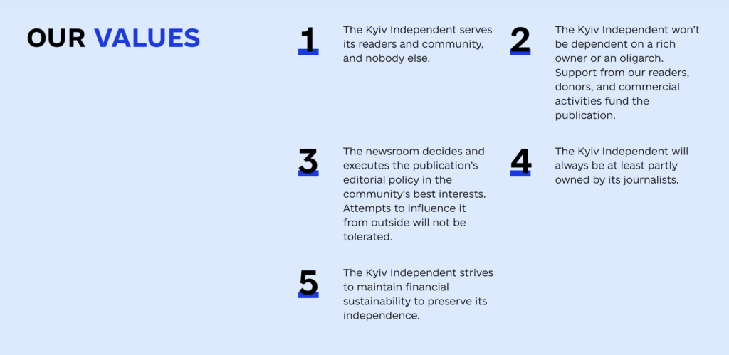 The Kyiv Independent values