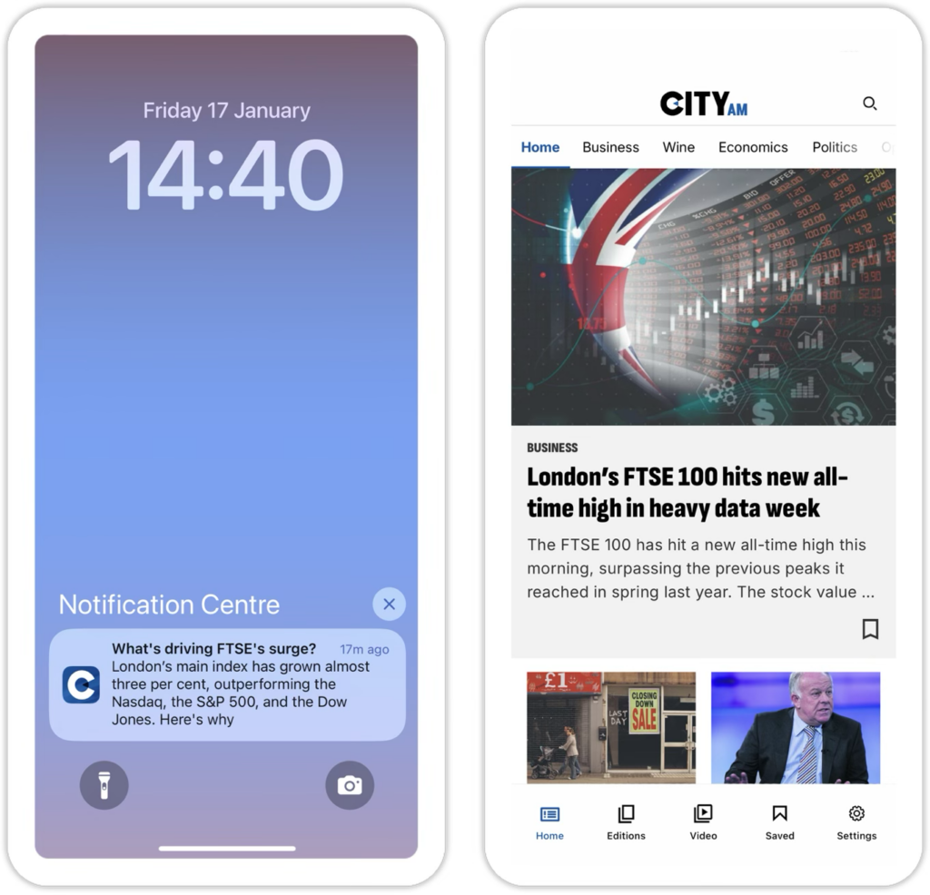 City AM notifications on app