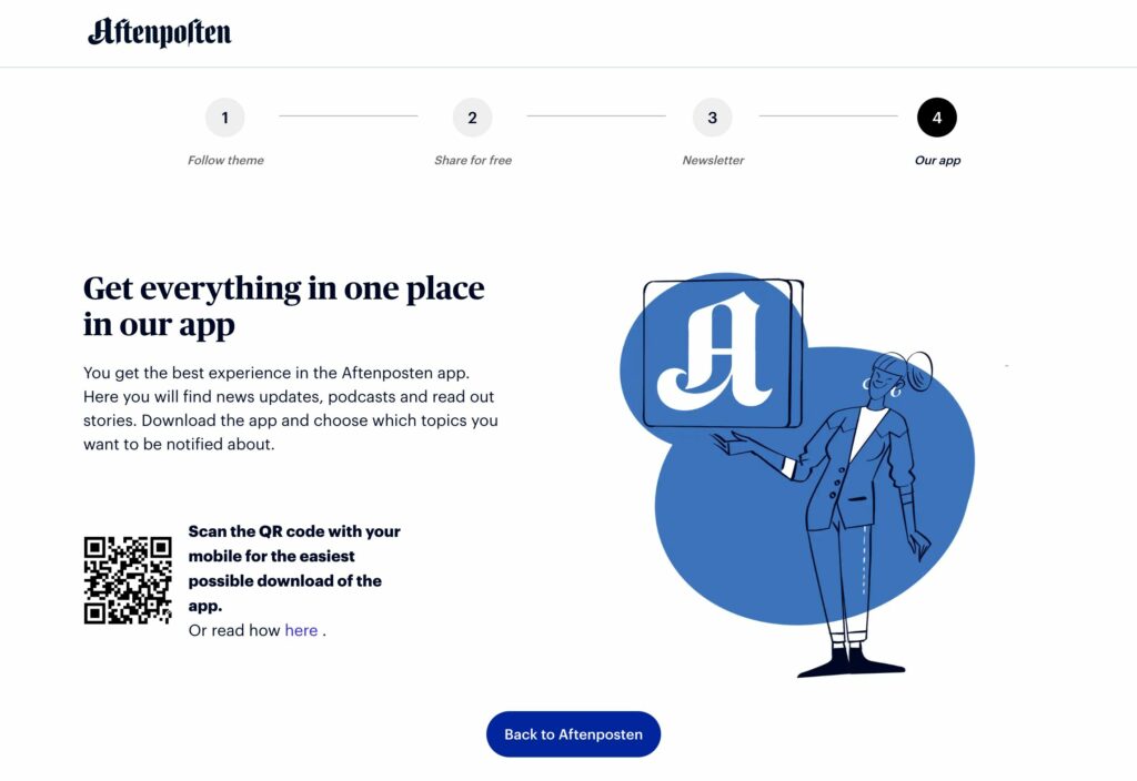Aftonposten onboarding journey on-site for downloading the app