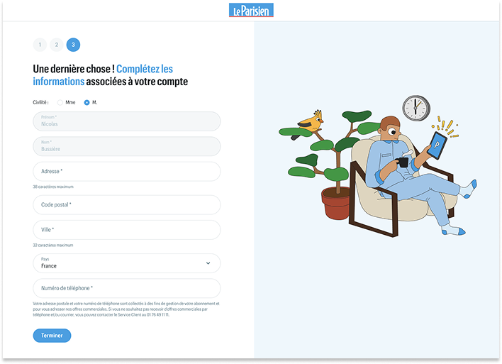 Le Parisien onboarding journey with Poool data collection