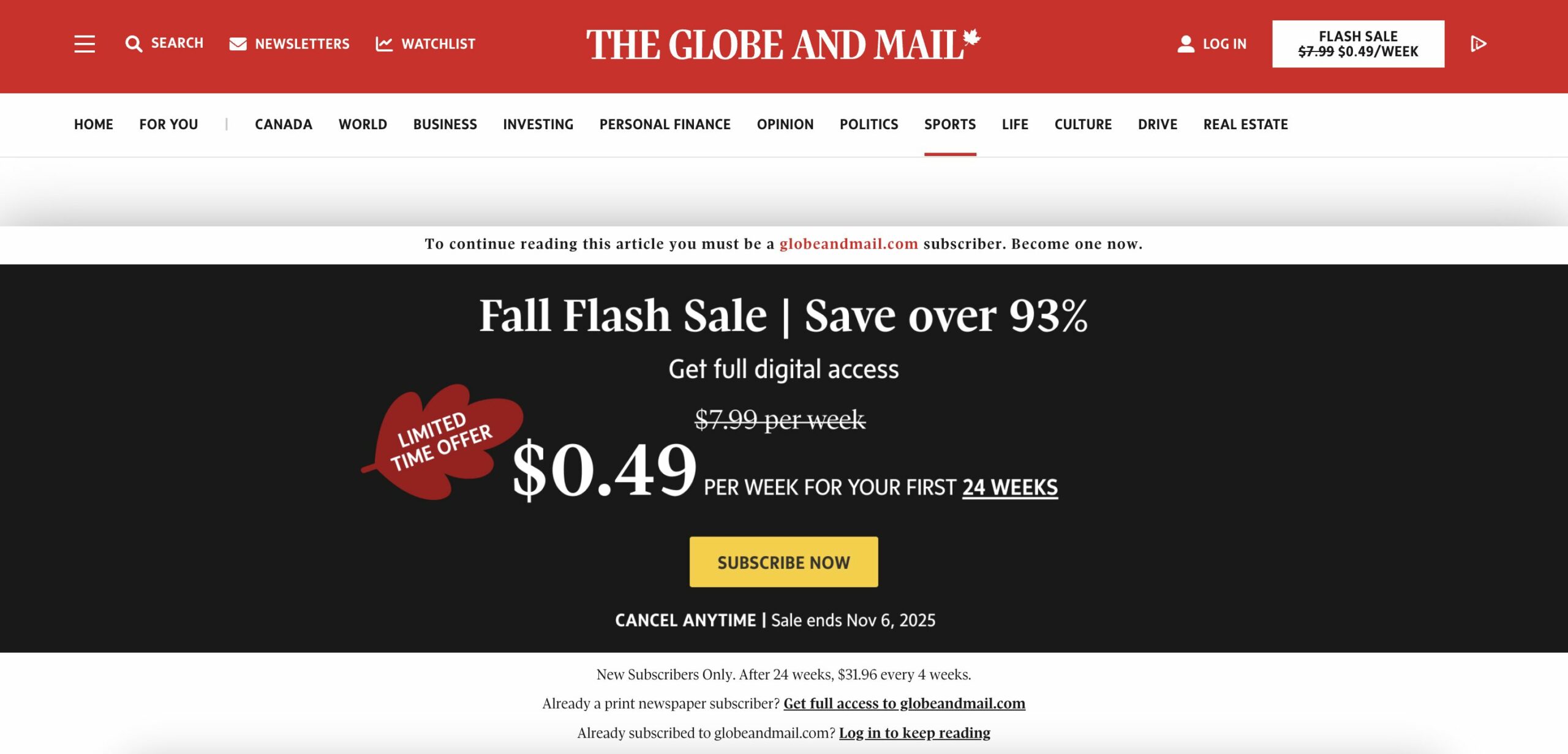 The Globe & Mail paywall