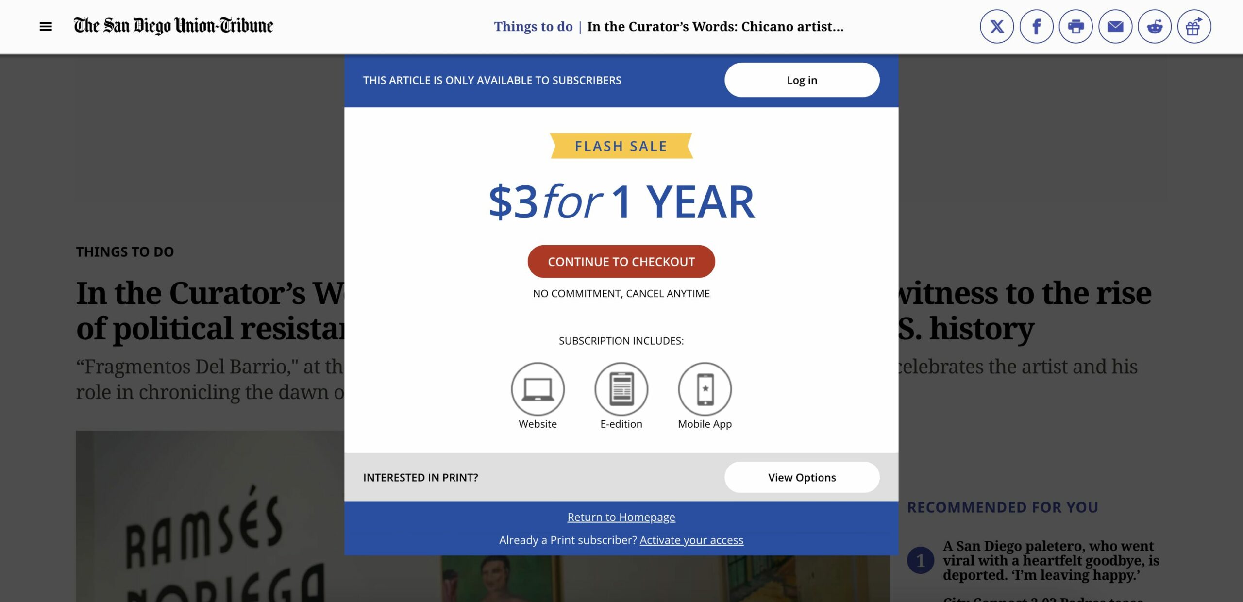 The San Diego Union-Tribune paywall
