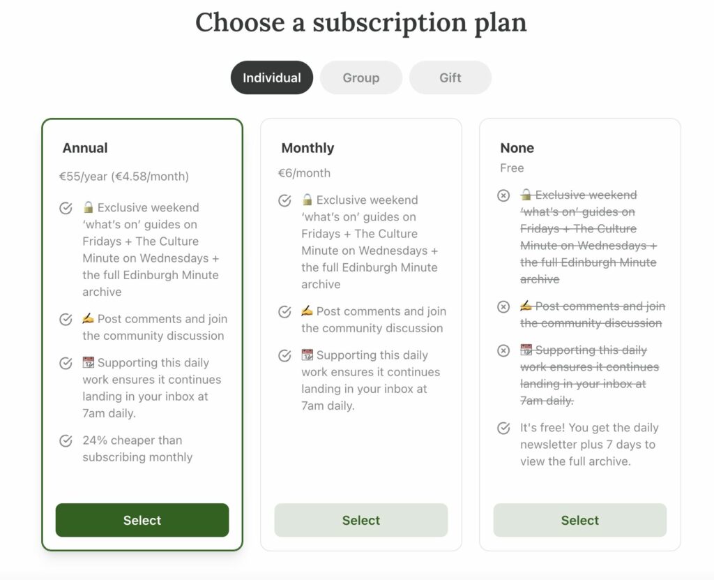 The Edinburgh Minute subscription