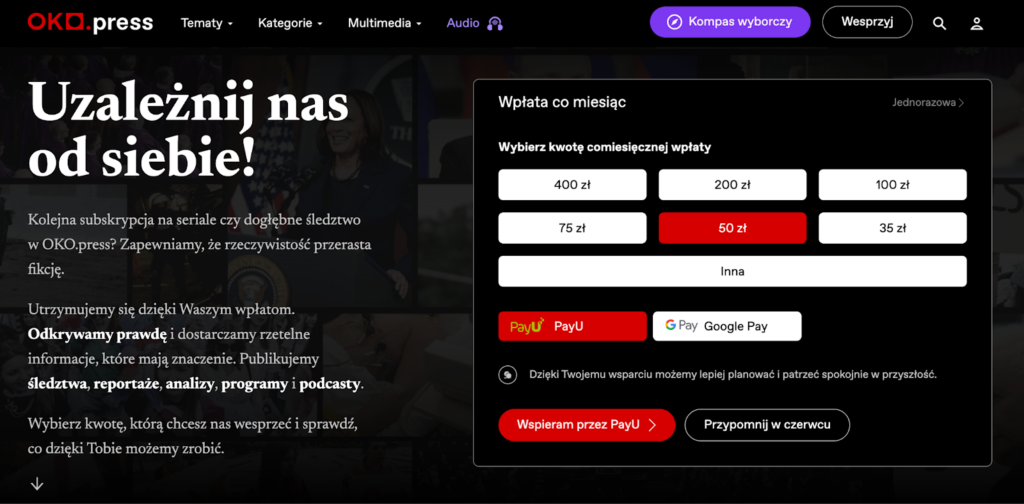 oko.press paywall landing page