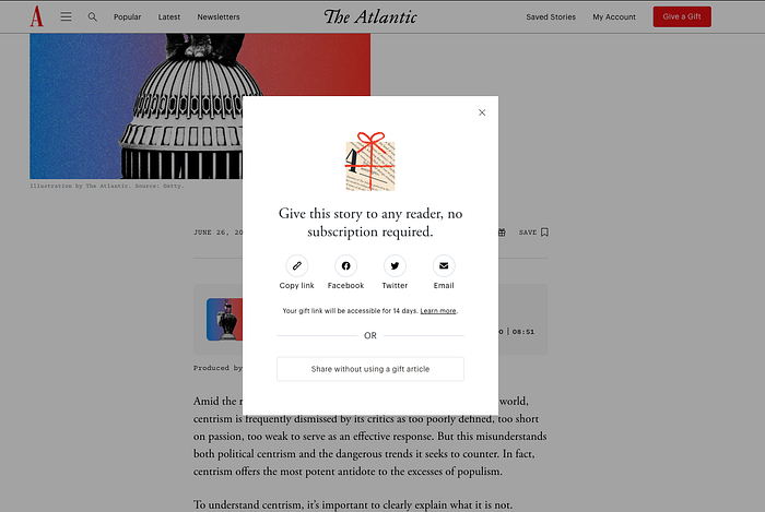 Article gifting at The Atlantic