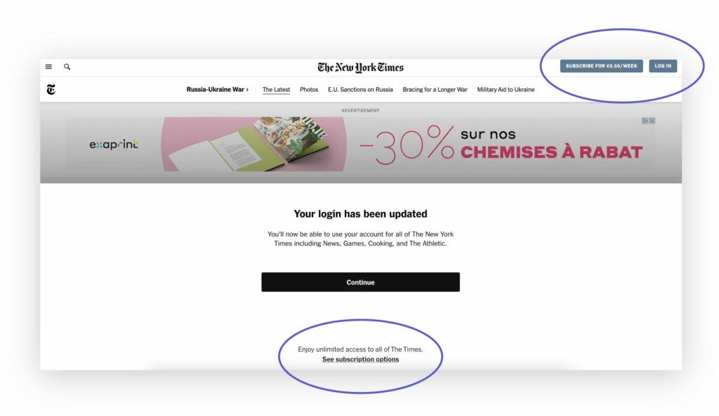 The New York Times subscription visibility