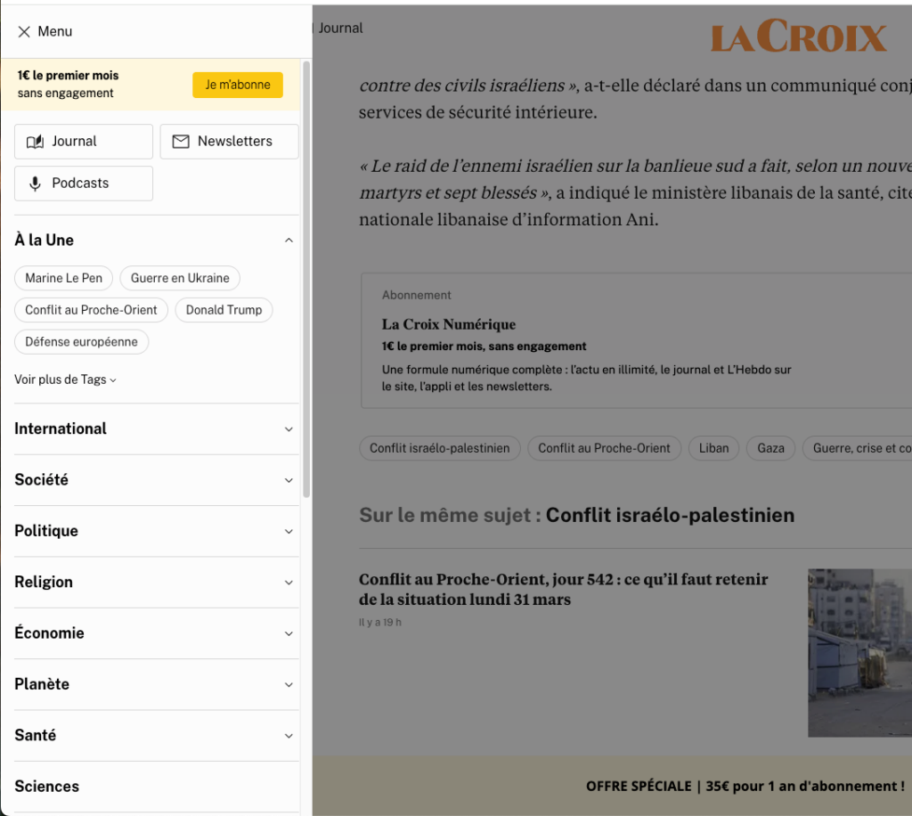 Subscriptions sign up in the menu bar