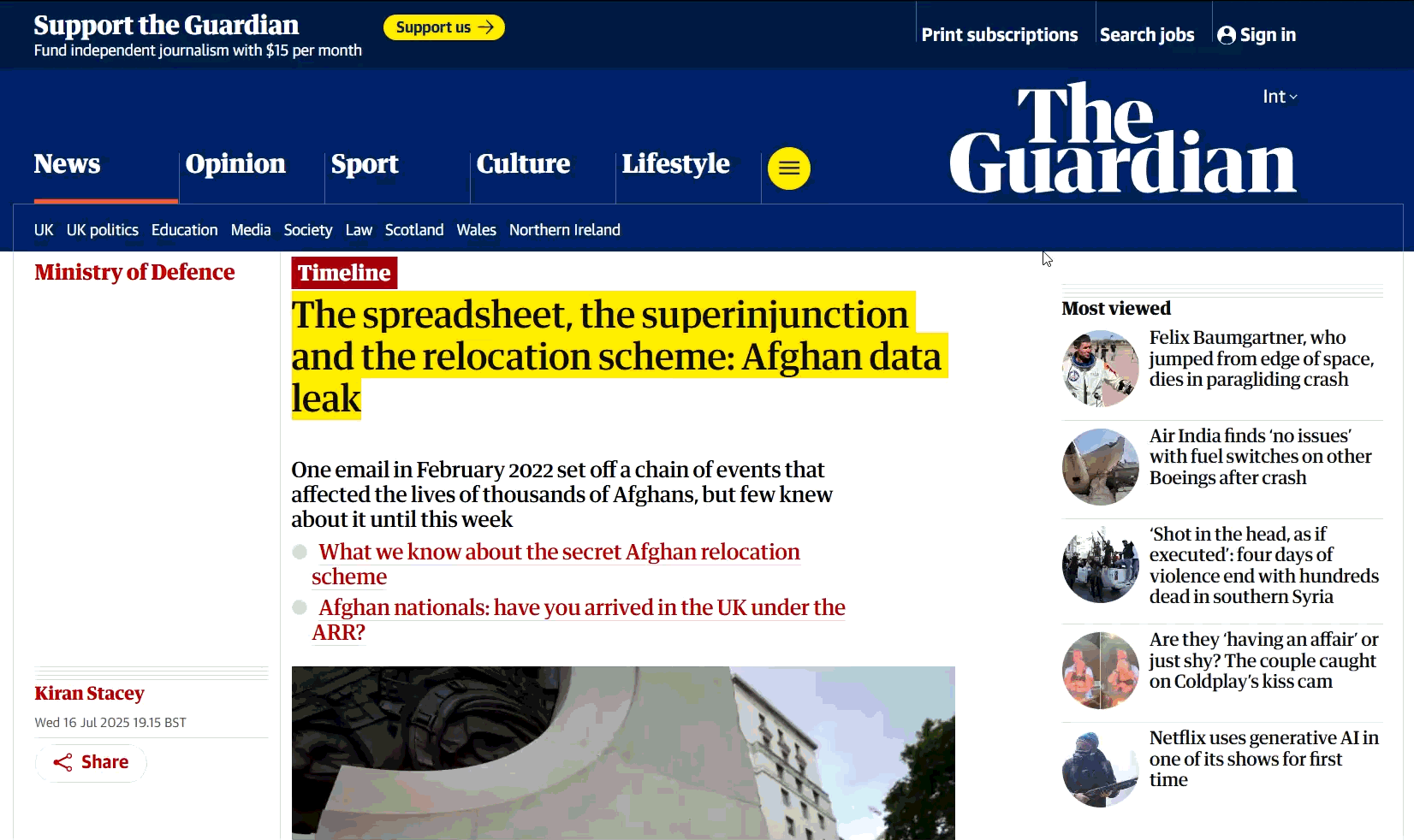 The Guardian Afghan data leak timeline