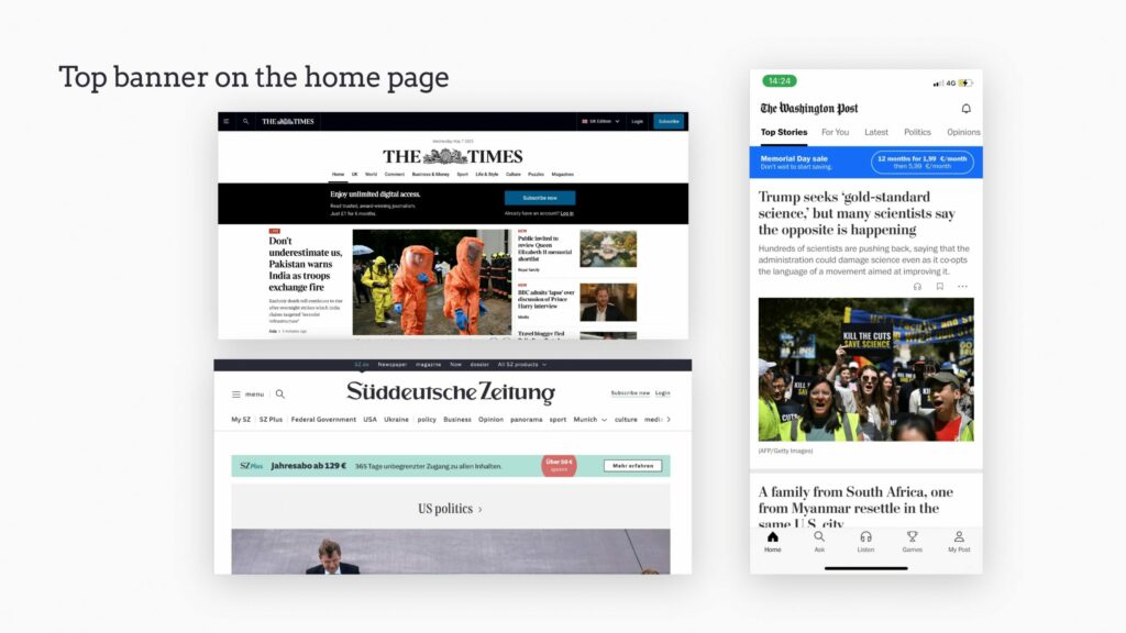 Homepage banner to promote subscriptions