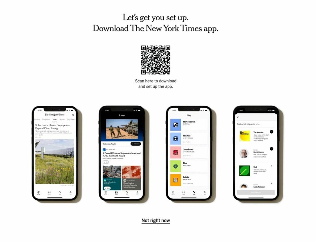 The New York Times onboarding for registered users