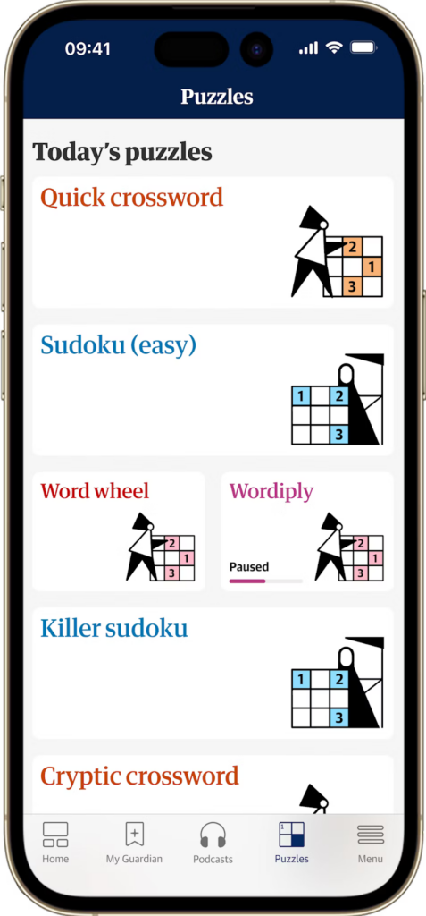 Games and crosswords on The Guardian app