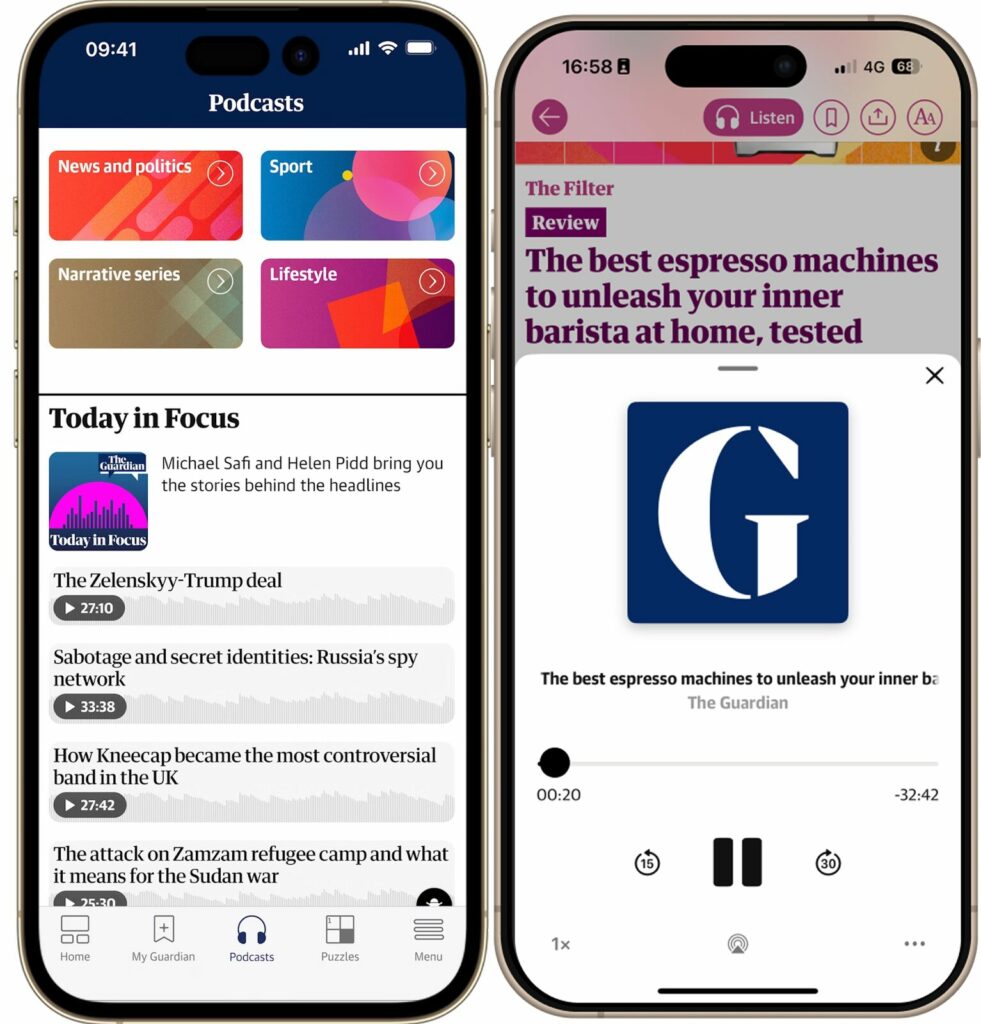 Audio experiences on The Guardian new app