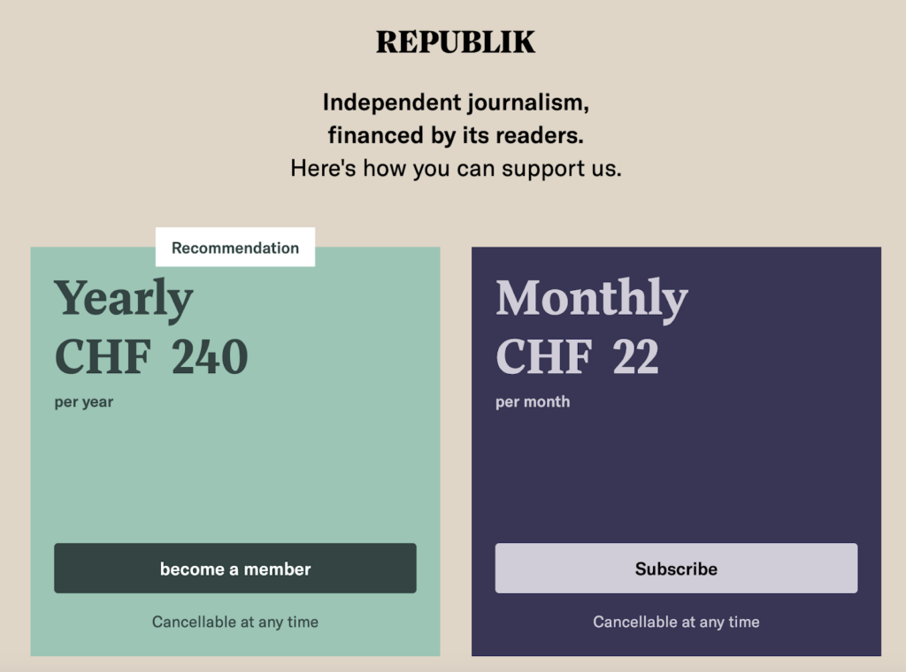 Republik subscription and membership offers