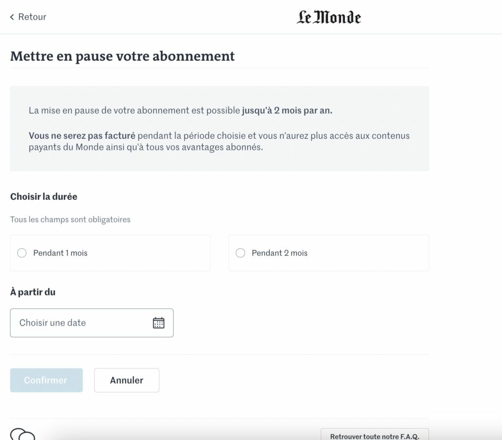 Le Monde pause subscription