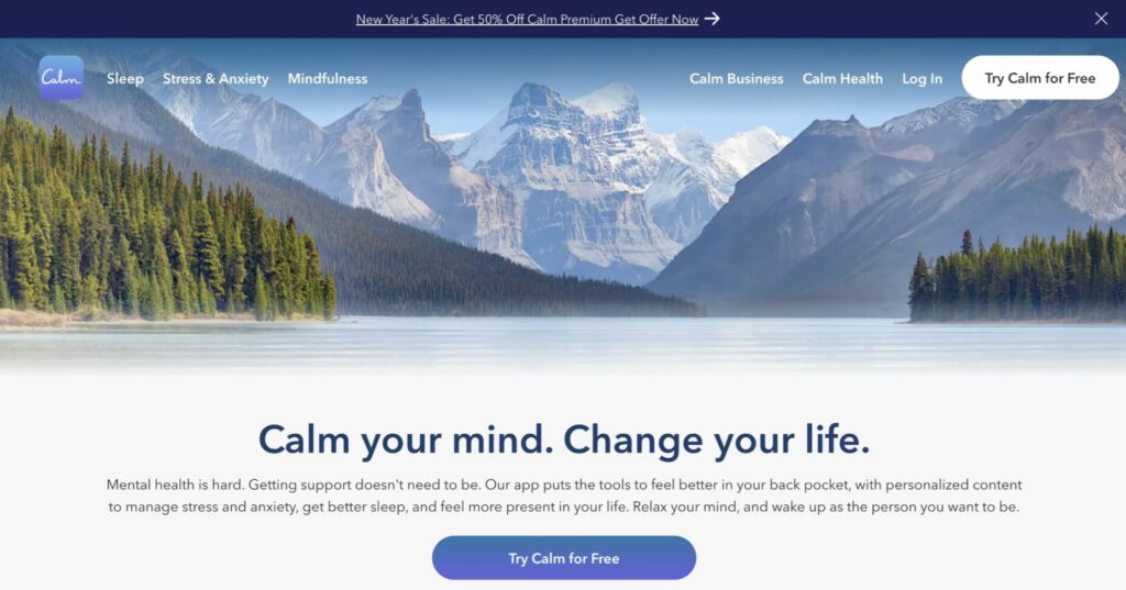 Calm homepage