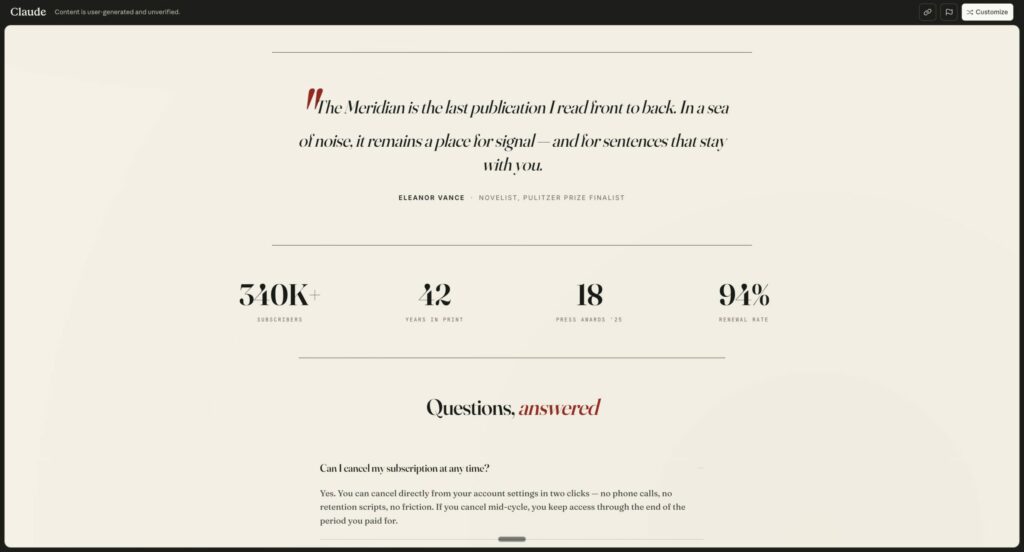 Subscription offers page