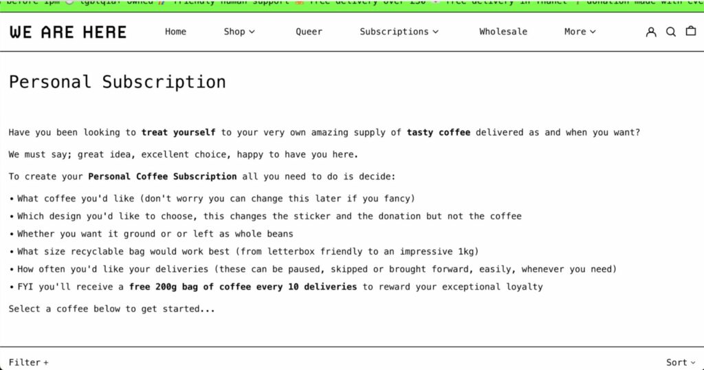 We are here coffee subscription