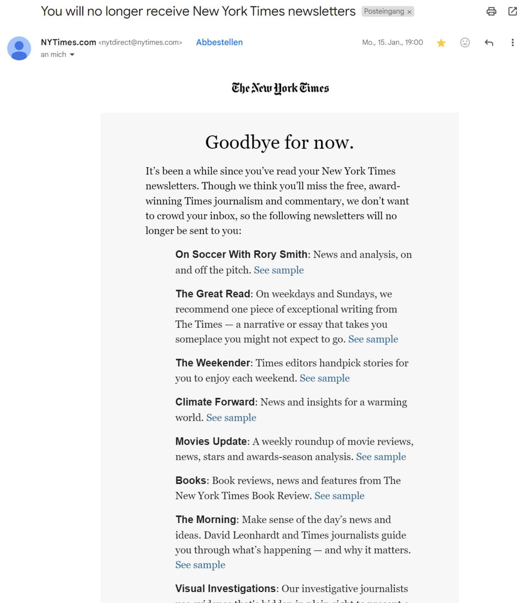 New York Times newsletter unsubscription