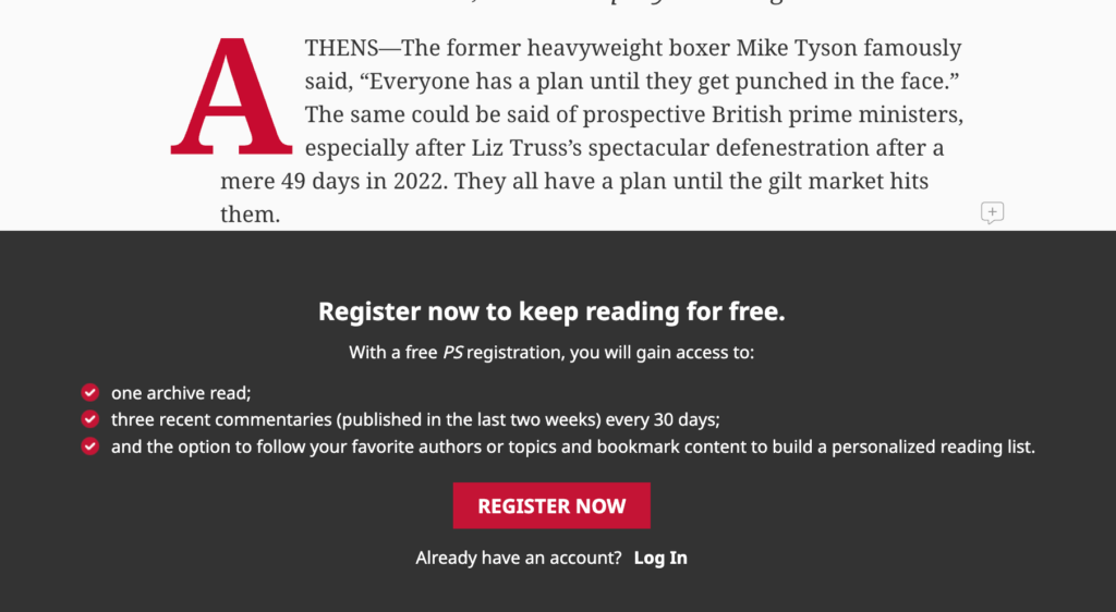 Project Syndicate’s registration strategy