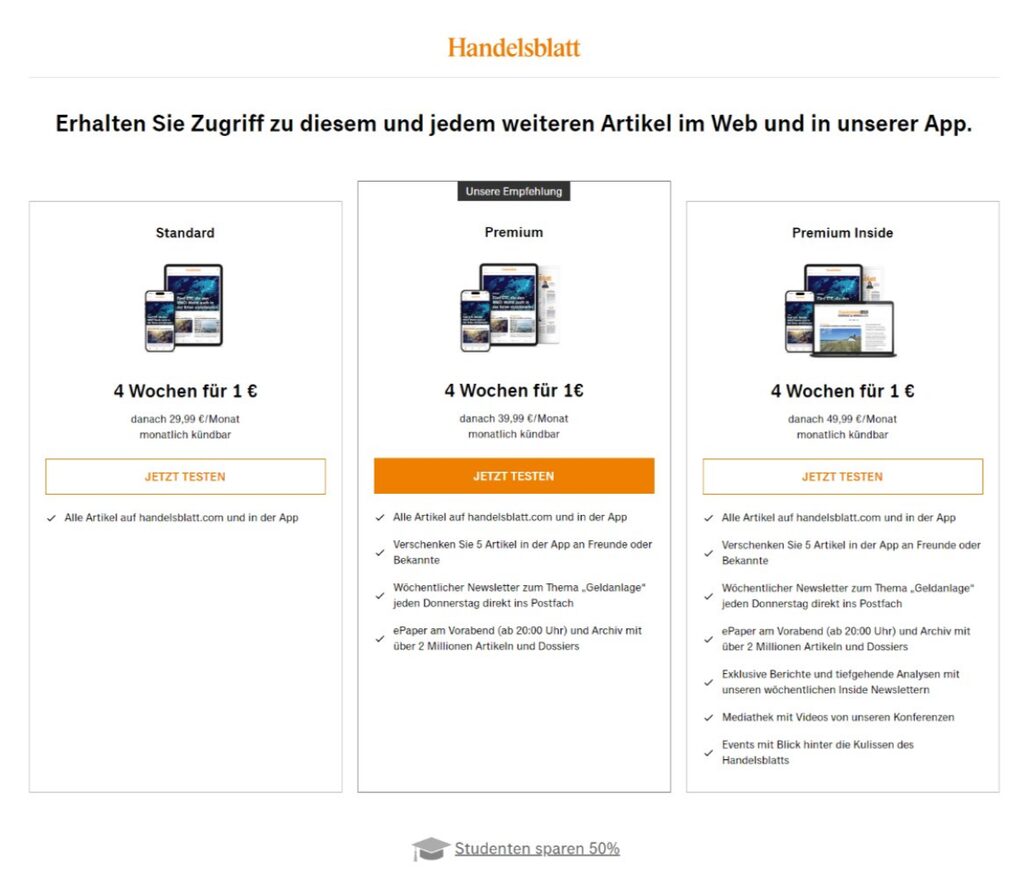 Handelsblatt subscription